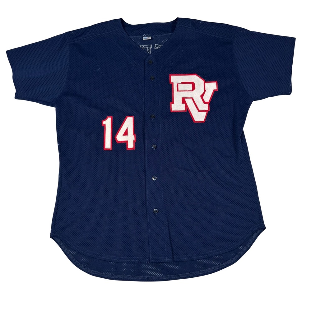 Vintage Russell Athletic Jersey Mens XL Navy Red RV Kauffman‎ #14 Button Up Mesh